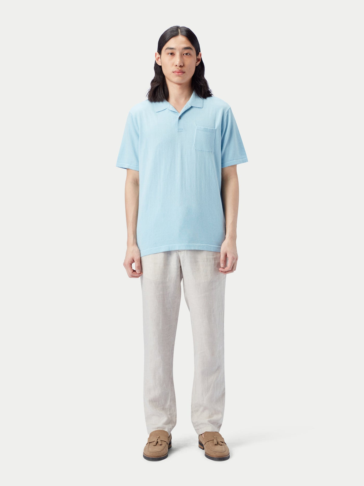 Men's Cotton Silk Cashmere Blend Polo Shirt — Forget Blue