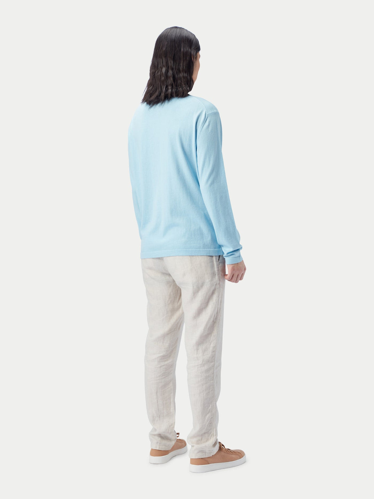 Men's Crewneck Cotton Silk Cashmere Blend Sweater — Forget Blue