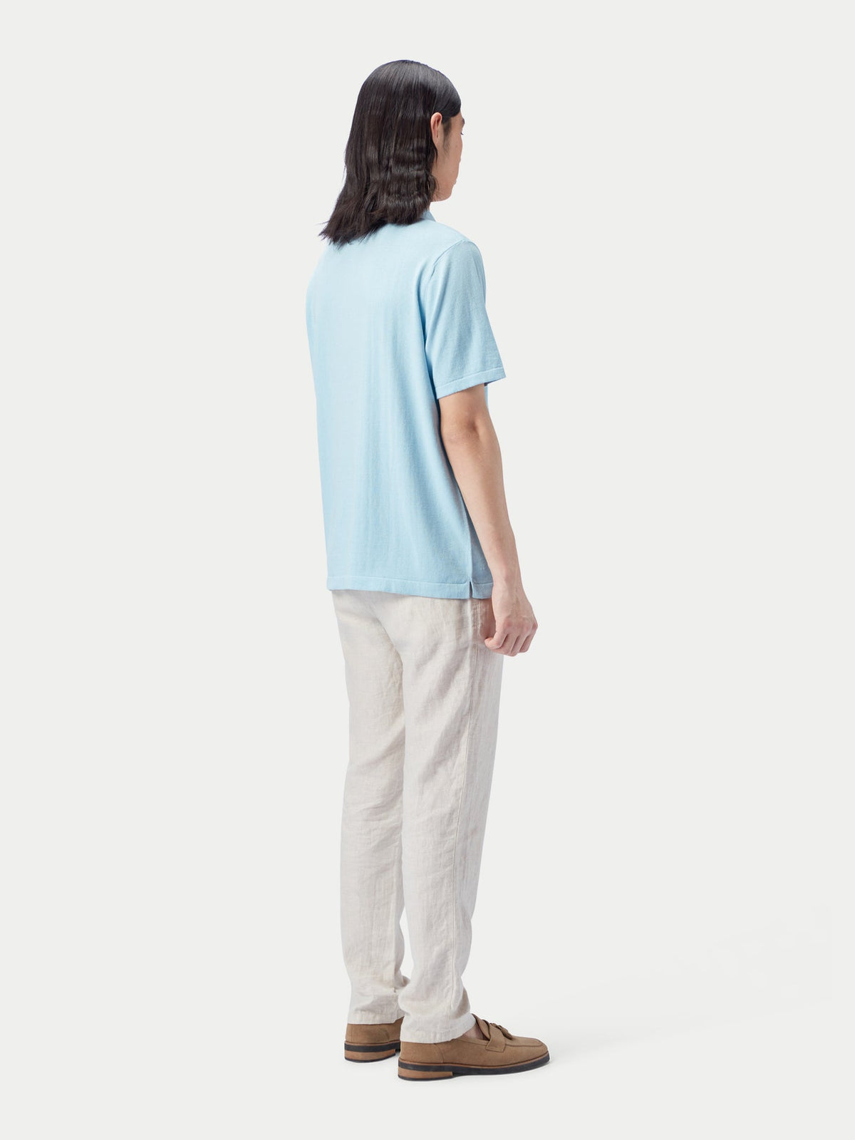 Men's Cotton Silk Cashmere Blend Polo Shirt — Forget Blue