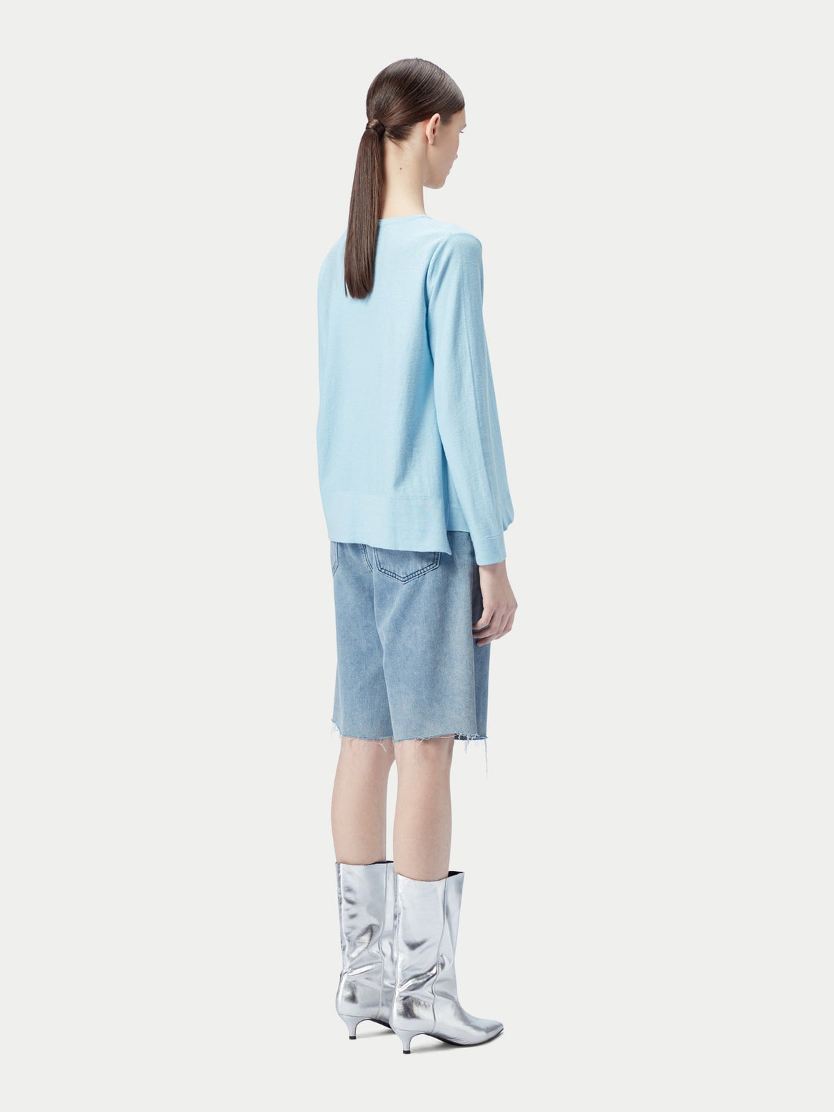 Boatneck Cotton Silk Cashmere Blend Sweater — Forget Blue