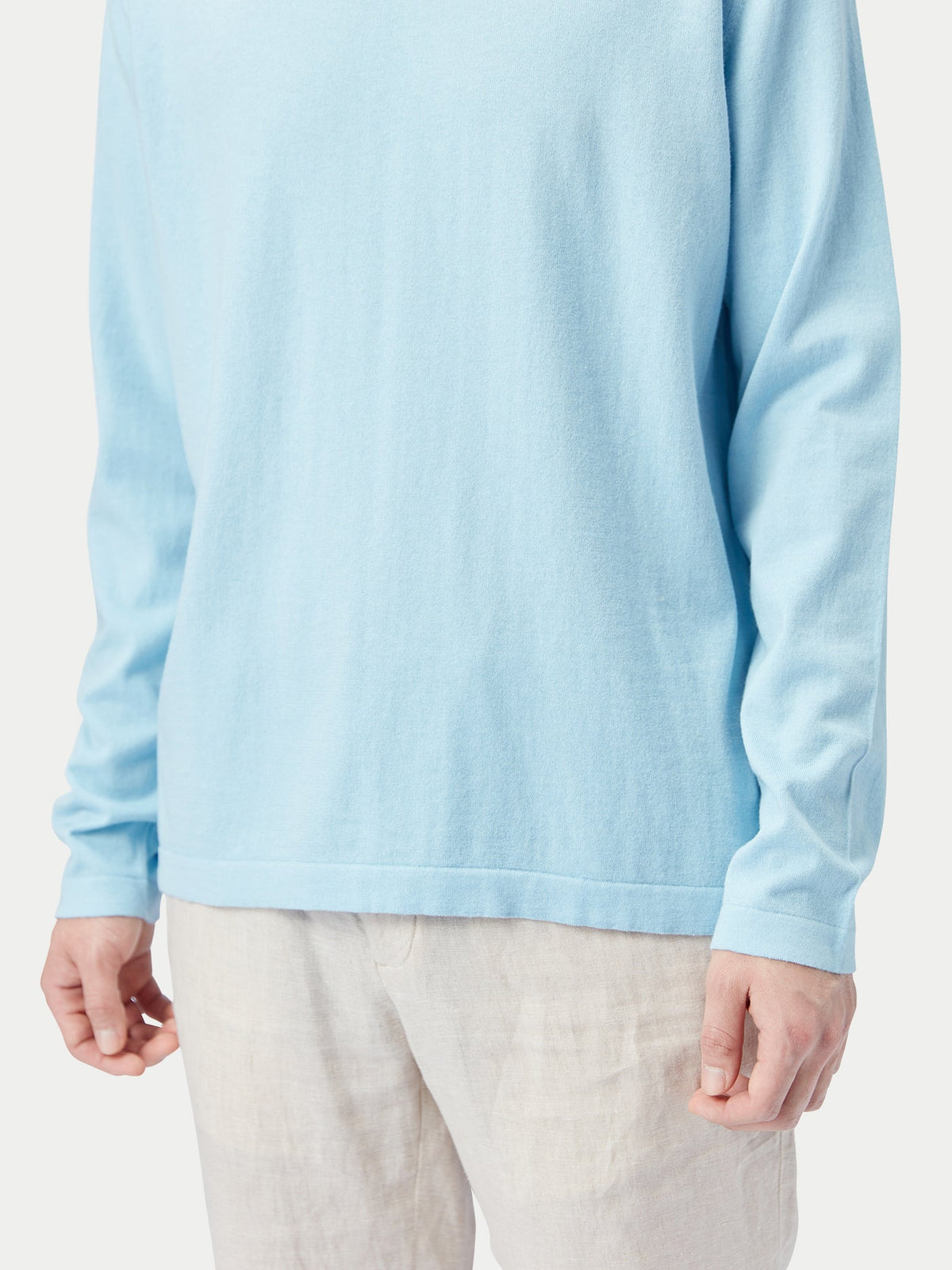 Men's Crewneck Cotton Silk Cashmere Blend Sweater — Forget Blue