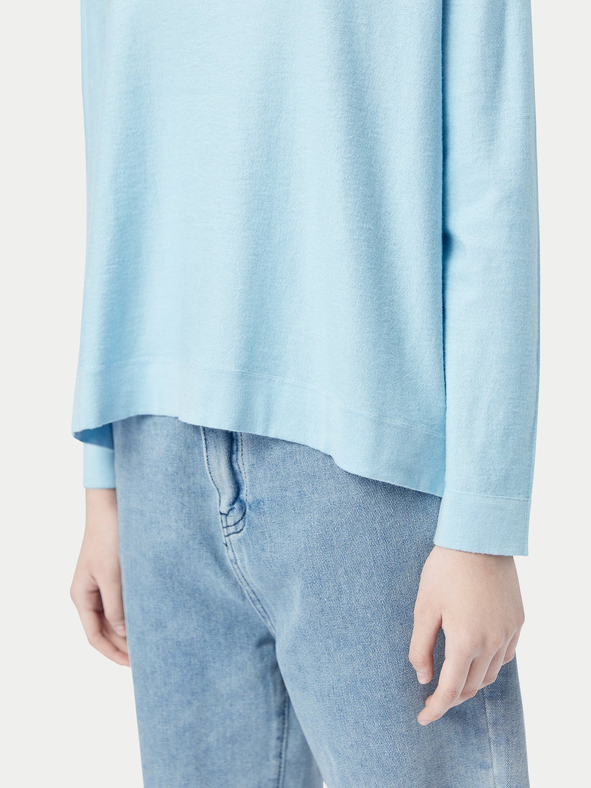 Boatneck Cotton Silk Cashmere Blend Sweater — Forget Blue