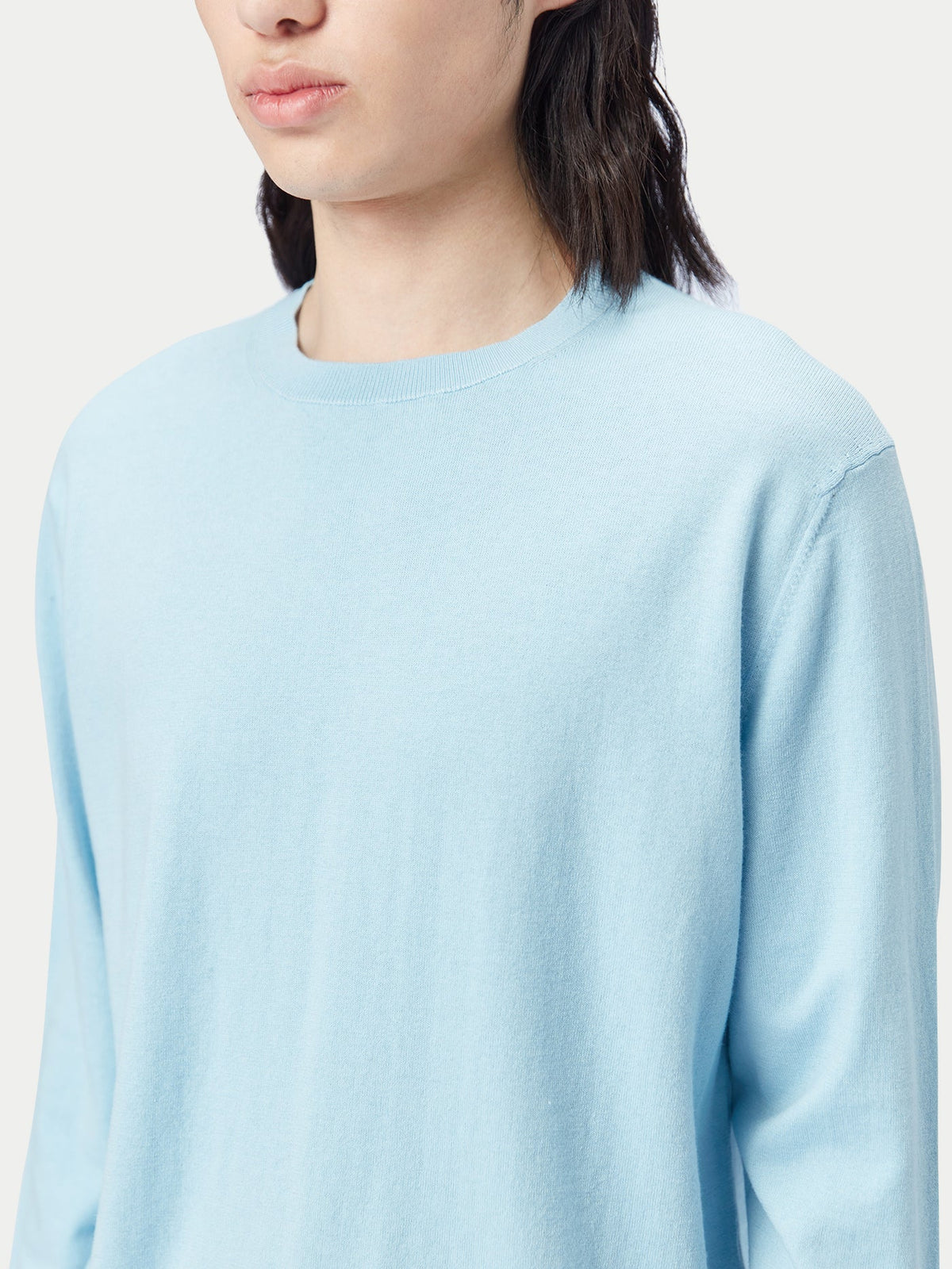 Men's Crewneck Cotton Silk Cashmere Blend Sweater — Forget Blue