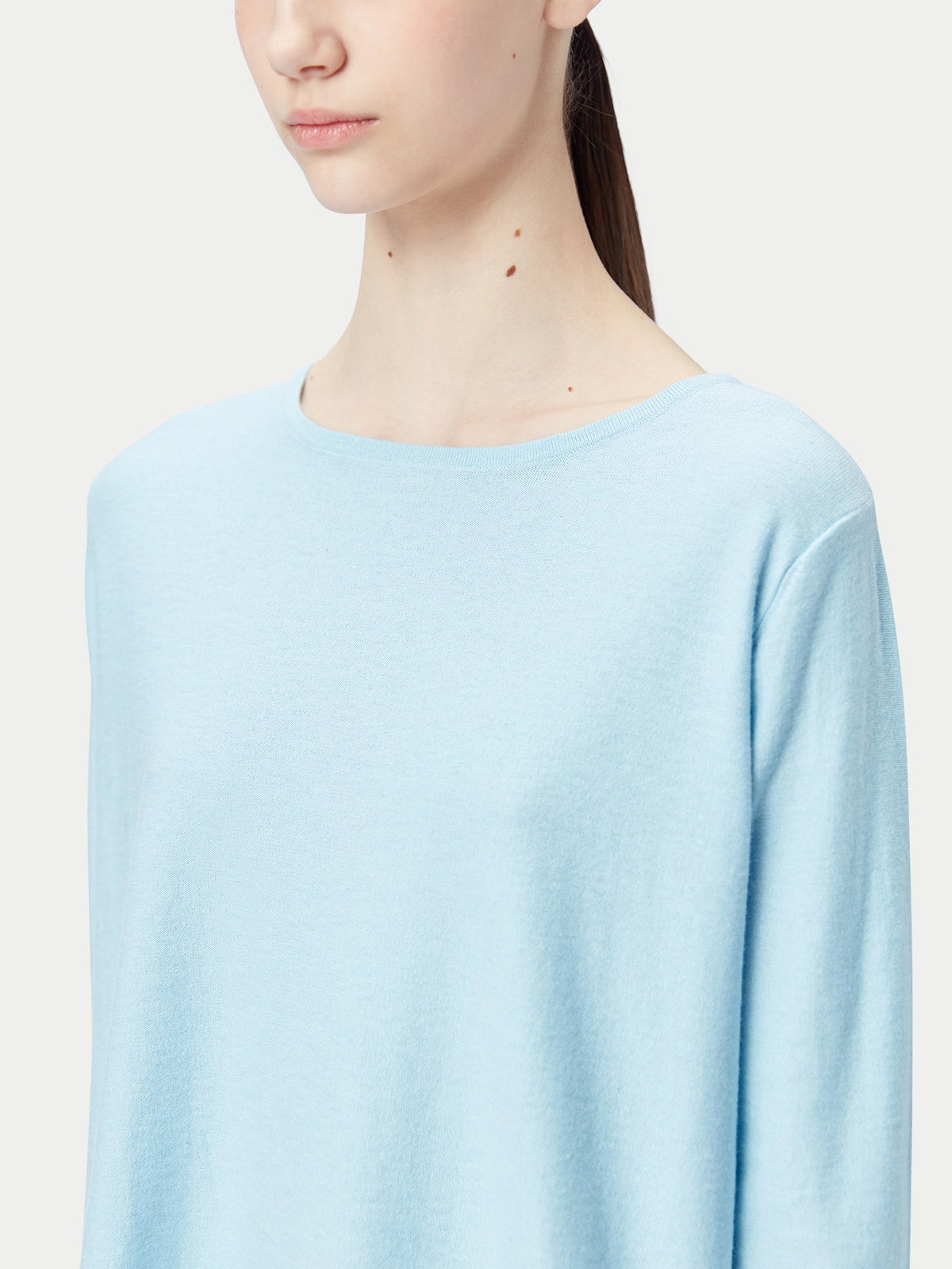 Boatneck Cotton Silk Cashmere Blend Sweater — Forget Blue