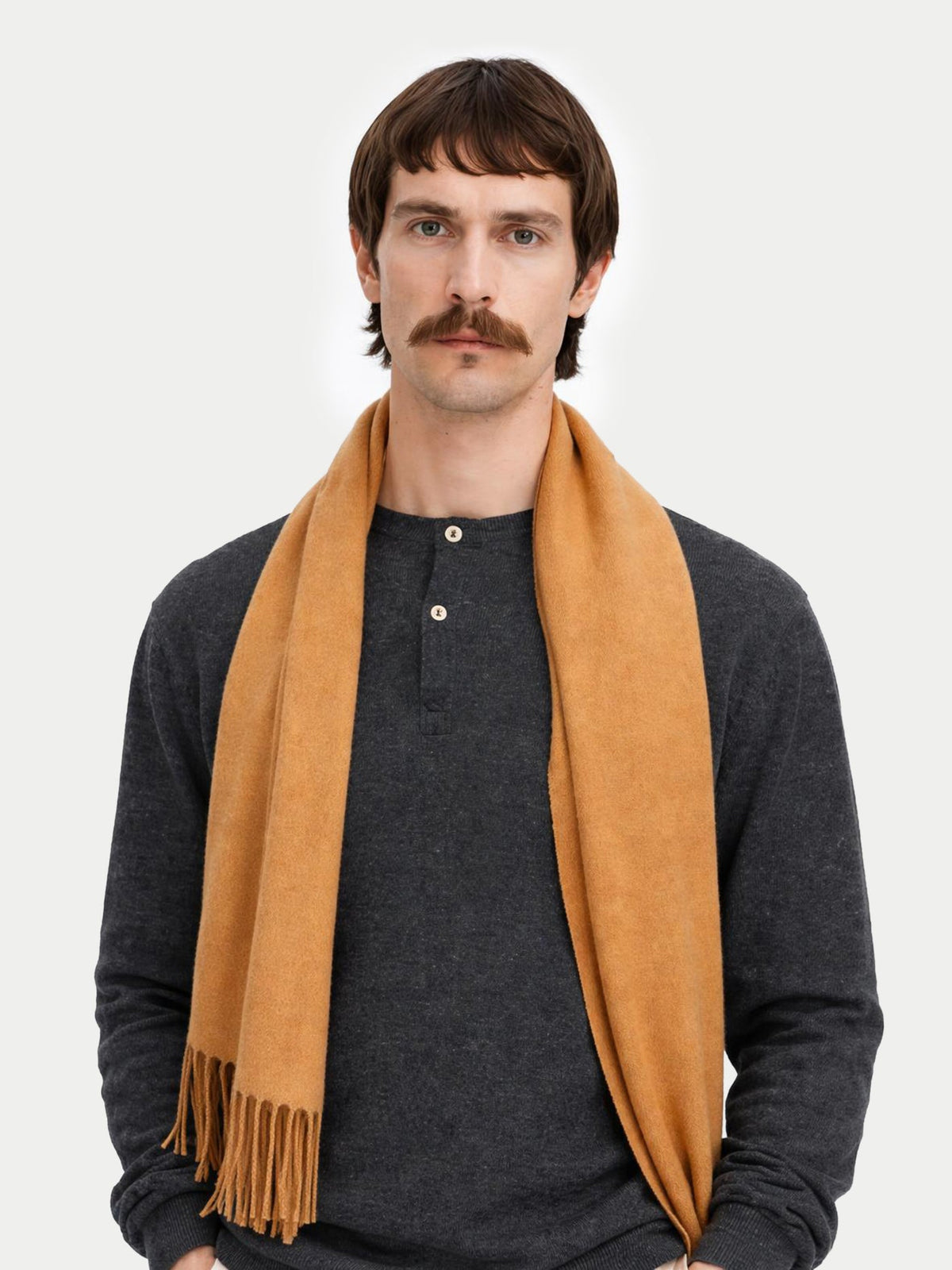 Cashmere Fringed Scarf — Golden Brown