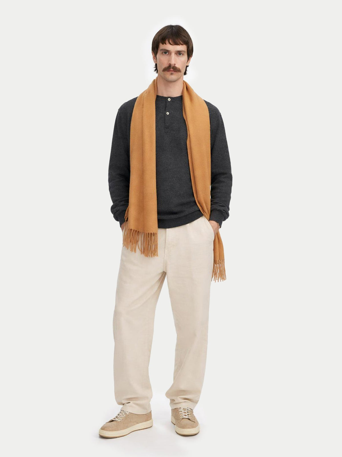 Cashmere Fringed Scarf — Golden Brown