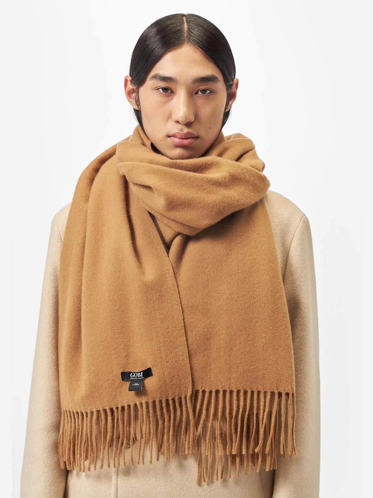 Oversized Cashmere Woven Scarf — Golden Brown