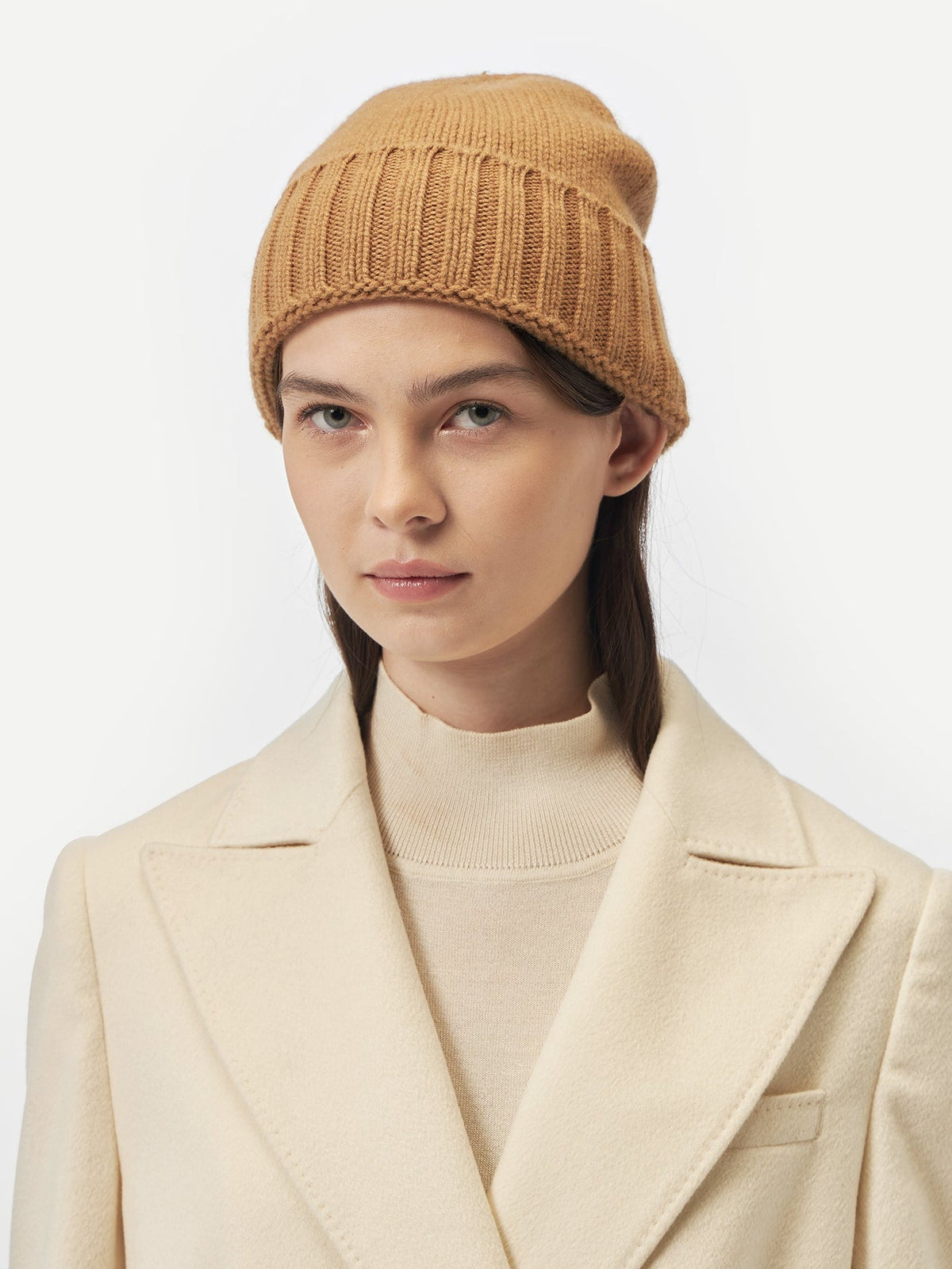Cashmere Rib Knit Hat — Golden Brown