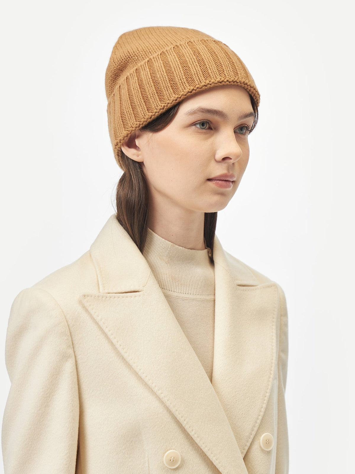 Cashmere Rib Knit Hat — Golden Brown