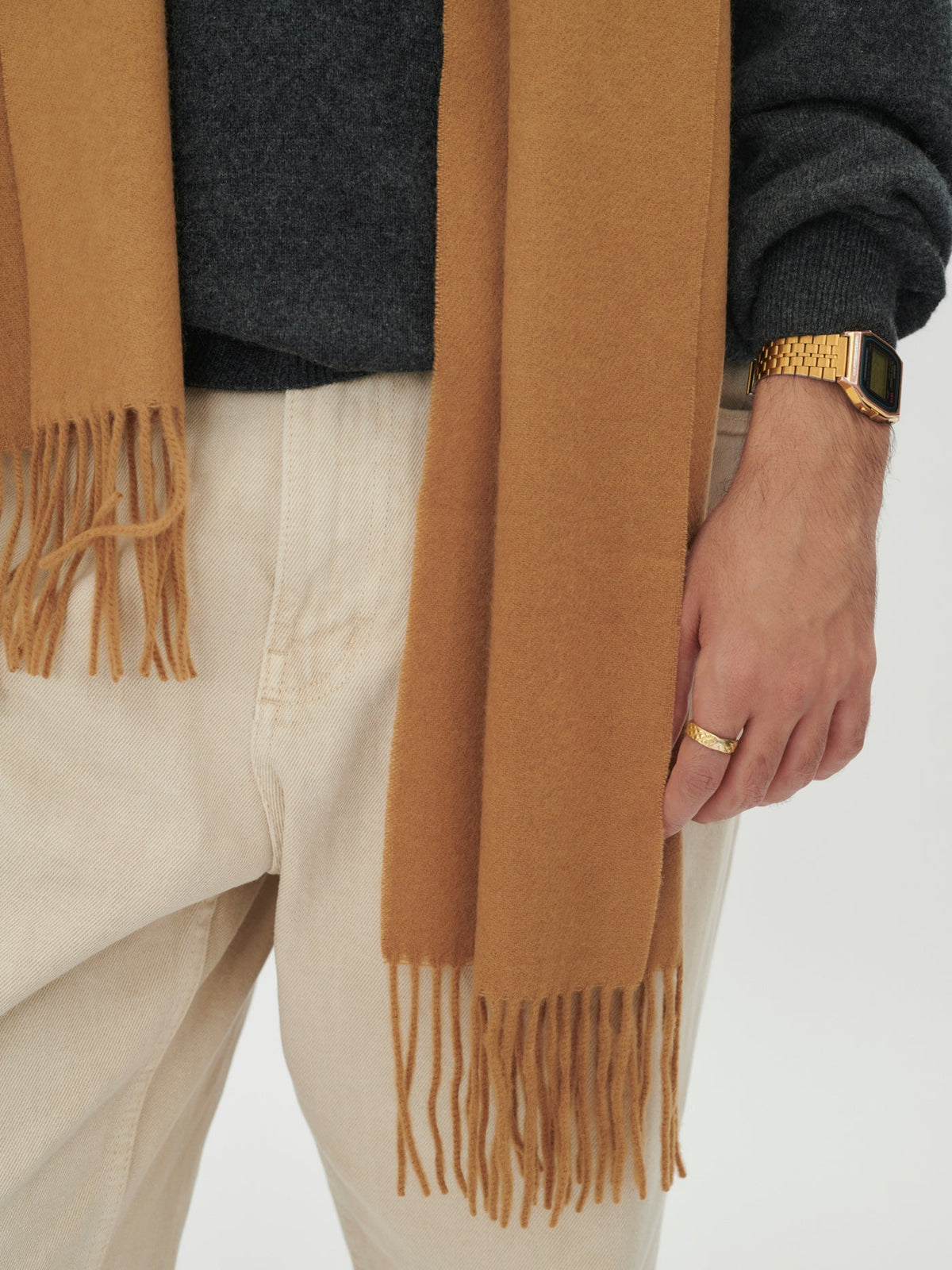 Cashmere Fringed Scarf — Golden Brown