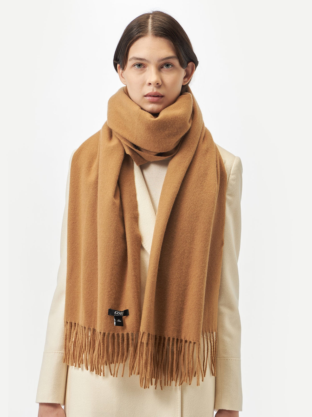 Oversized Cashmere Woven Scarf — Golden Brown