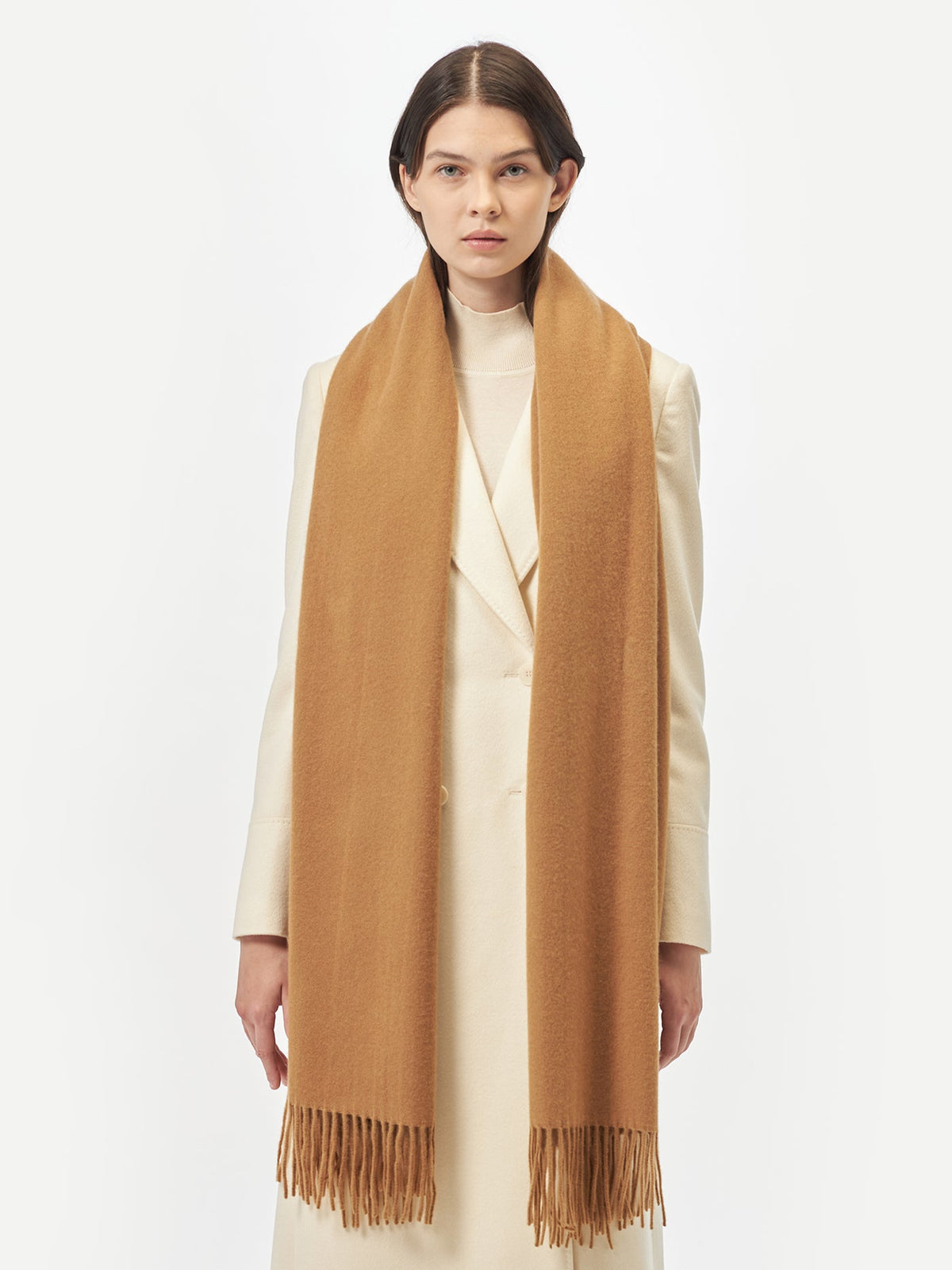 Oversized Cashmere Woven Scarf — Golden Brown