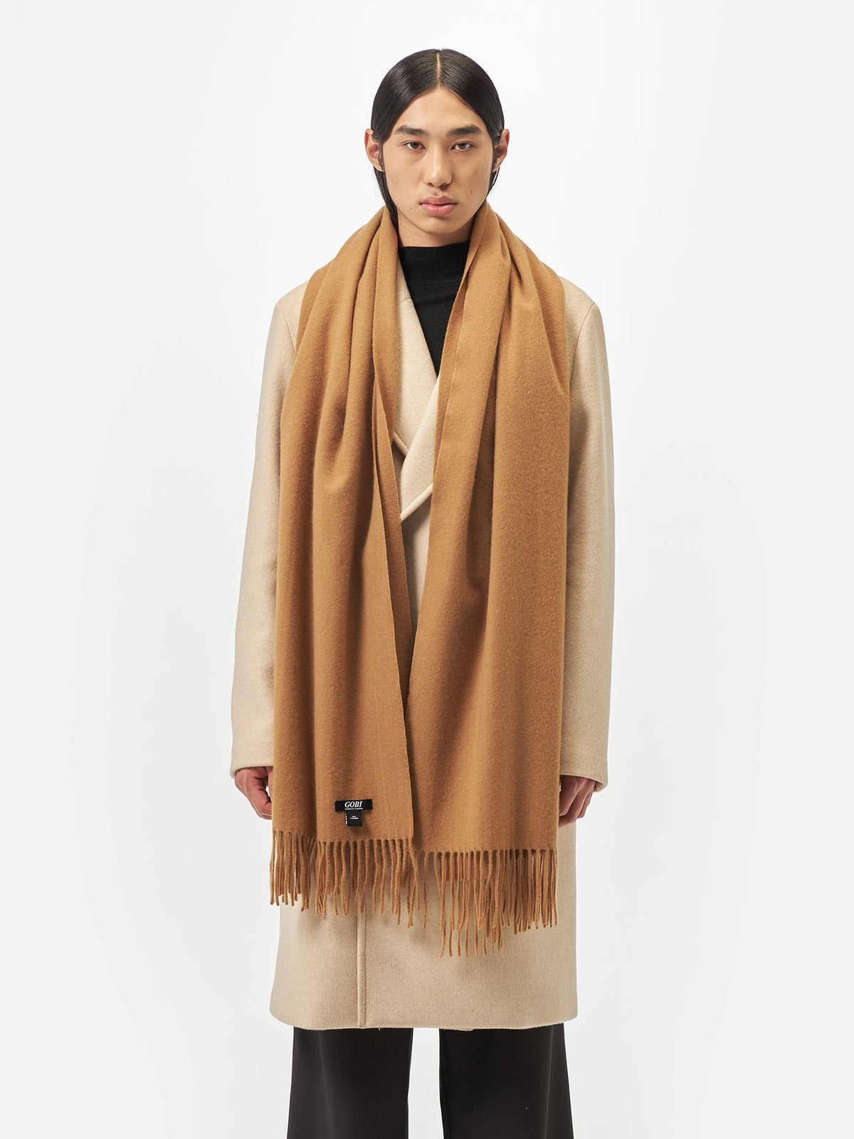 Oversized Cashmere Woven Scarf — Golden Brown