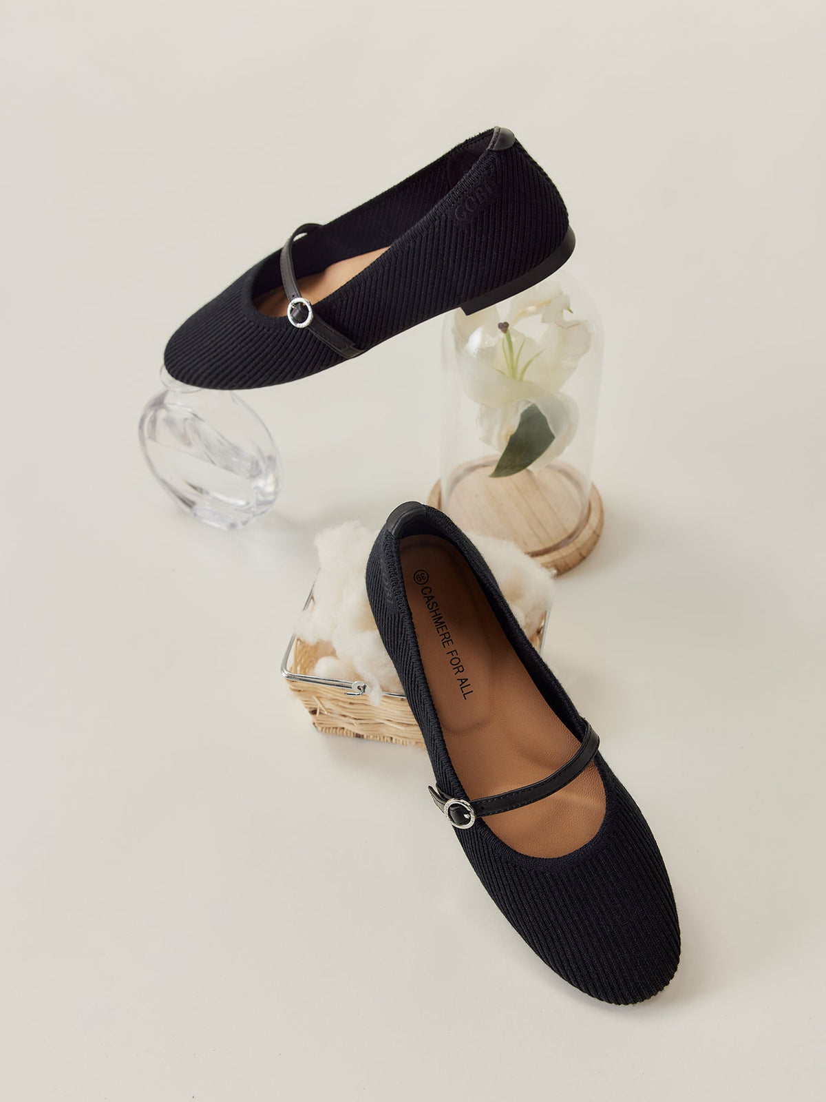 Mercerized Wool Cashmere Knitted Ballet Flats — Graphite Black