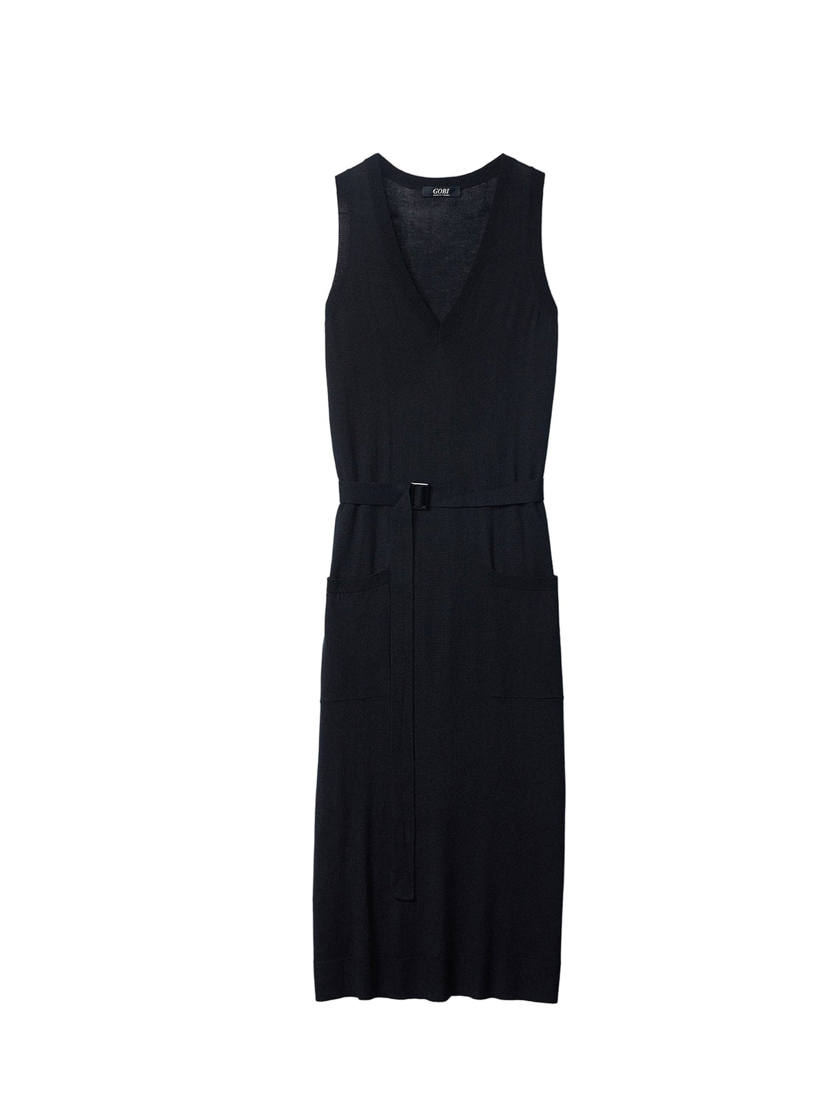 V-neck Silk Cashmere Dress — Graphite Black