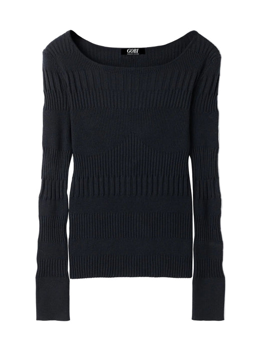 Ribbed Cotton Silk Cashmere Blend Sweater — Graphite Black