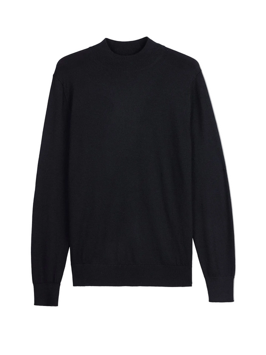 Men Cashmere Silk High Neck Sweater — Graphite Black