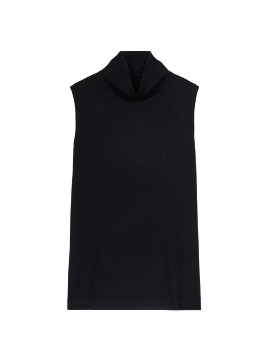 Cashmere Silk High-neck Top — Graphite Black