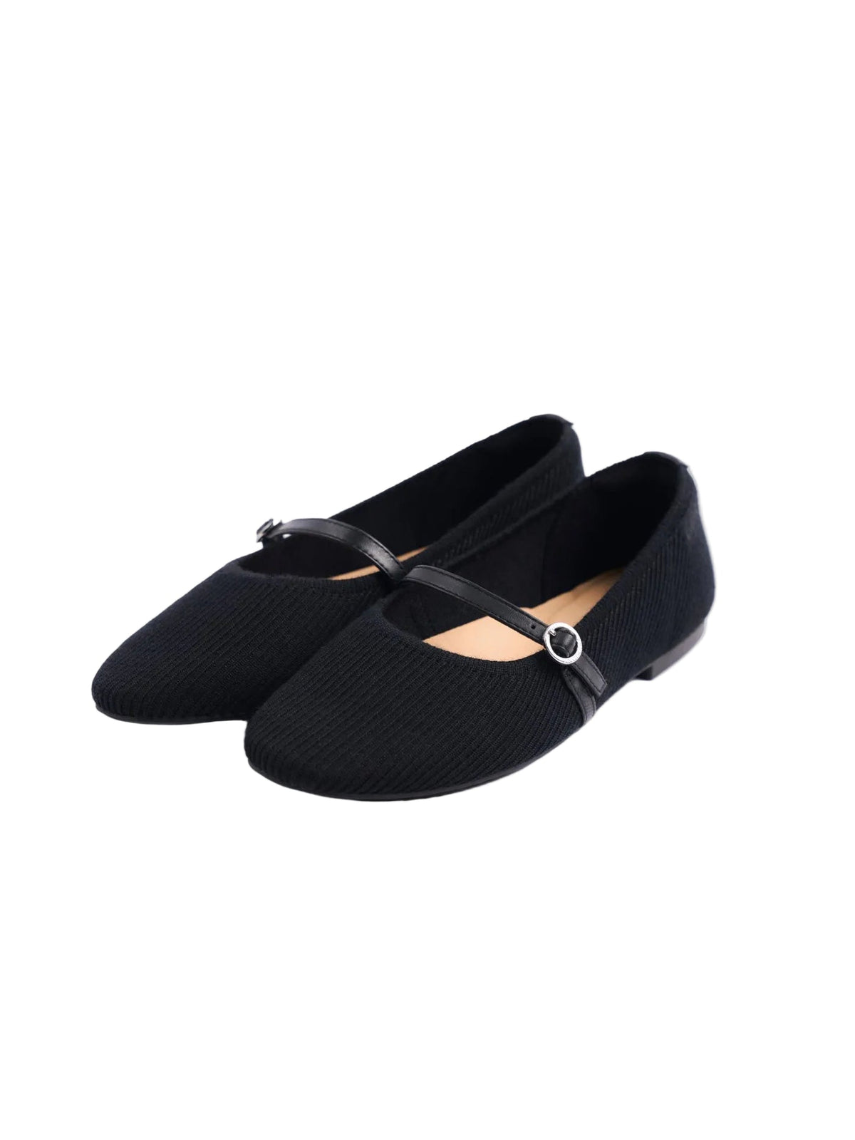 Mercerized Wool Cashmere Knitted Ballet Flats — Graphite Black