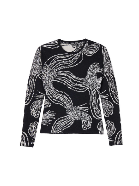 Rope Knot Print Cashmere Silk Sweater — Graphite Black