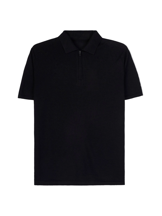 Cashmere Silk Half-zip Polo Top — Graphite Black