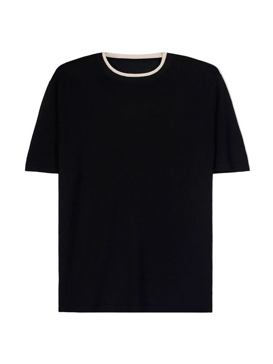 Cashmere Silk Double-collar T-shirt — Graphite Black