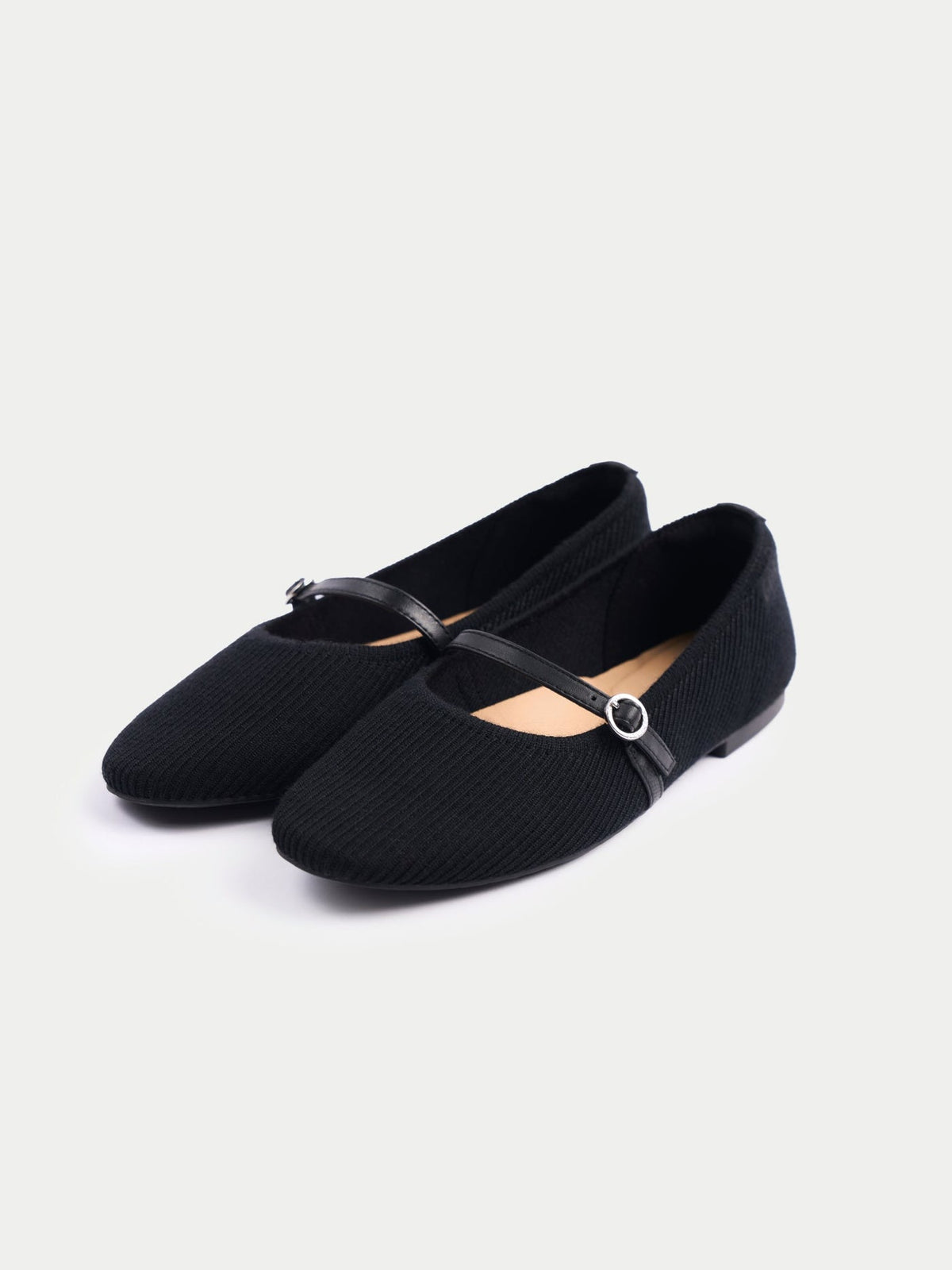 Mercerized Wool Cashmere Knitted Ballet Flats — Graphite Black