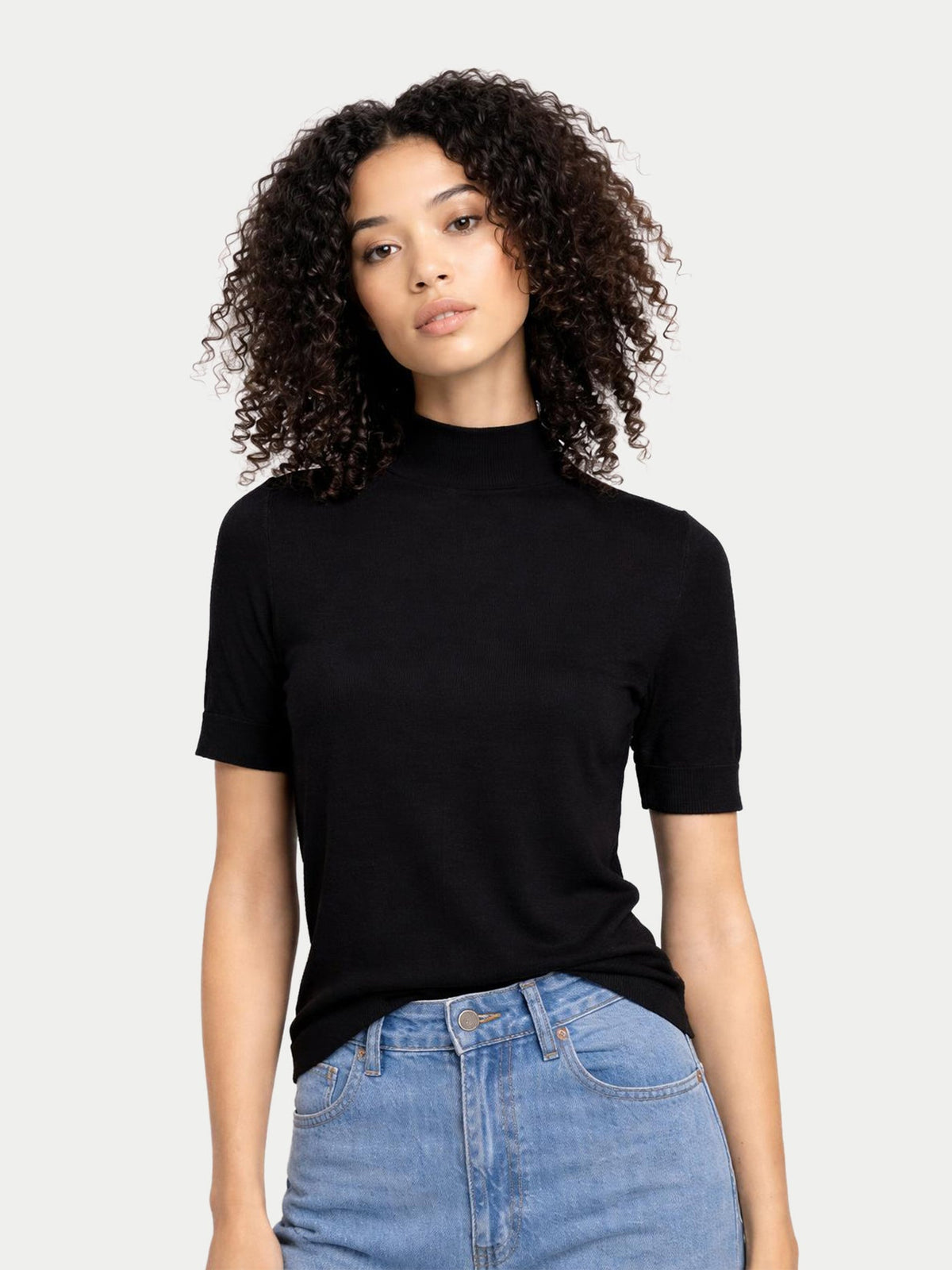 Cashmere Silk Shirt With High Neck — Graphite Black