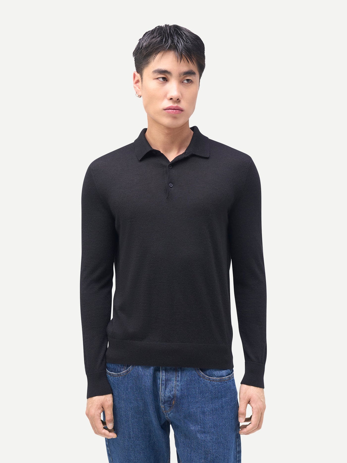 Men Classic Polo Shirt With Long Sleeve — Graphite Black