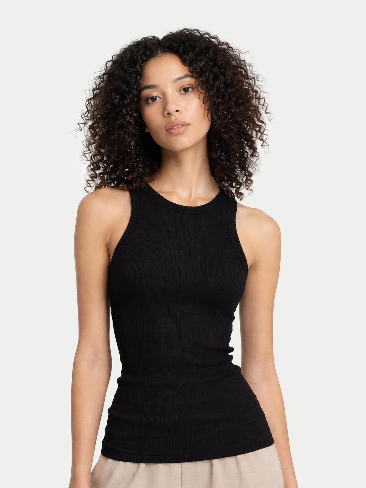 Ribbed Cotton Silk Cashmere Blend Tank Top — Graphite Black