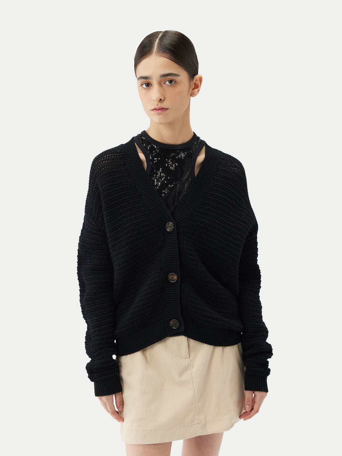 Cotton Cashmere Cardigan — Graphite Black