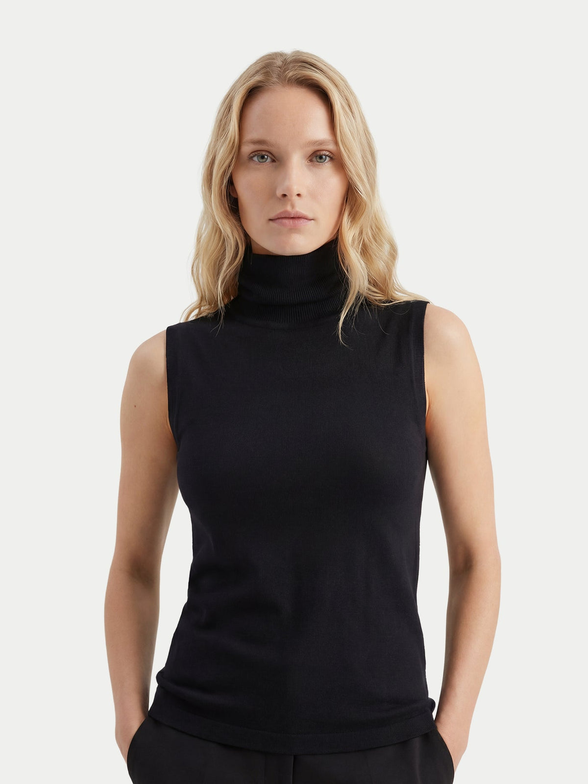 Cashmere Silk High-neck Top — Graphite Black