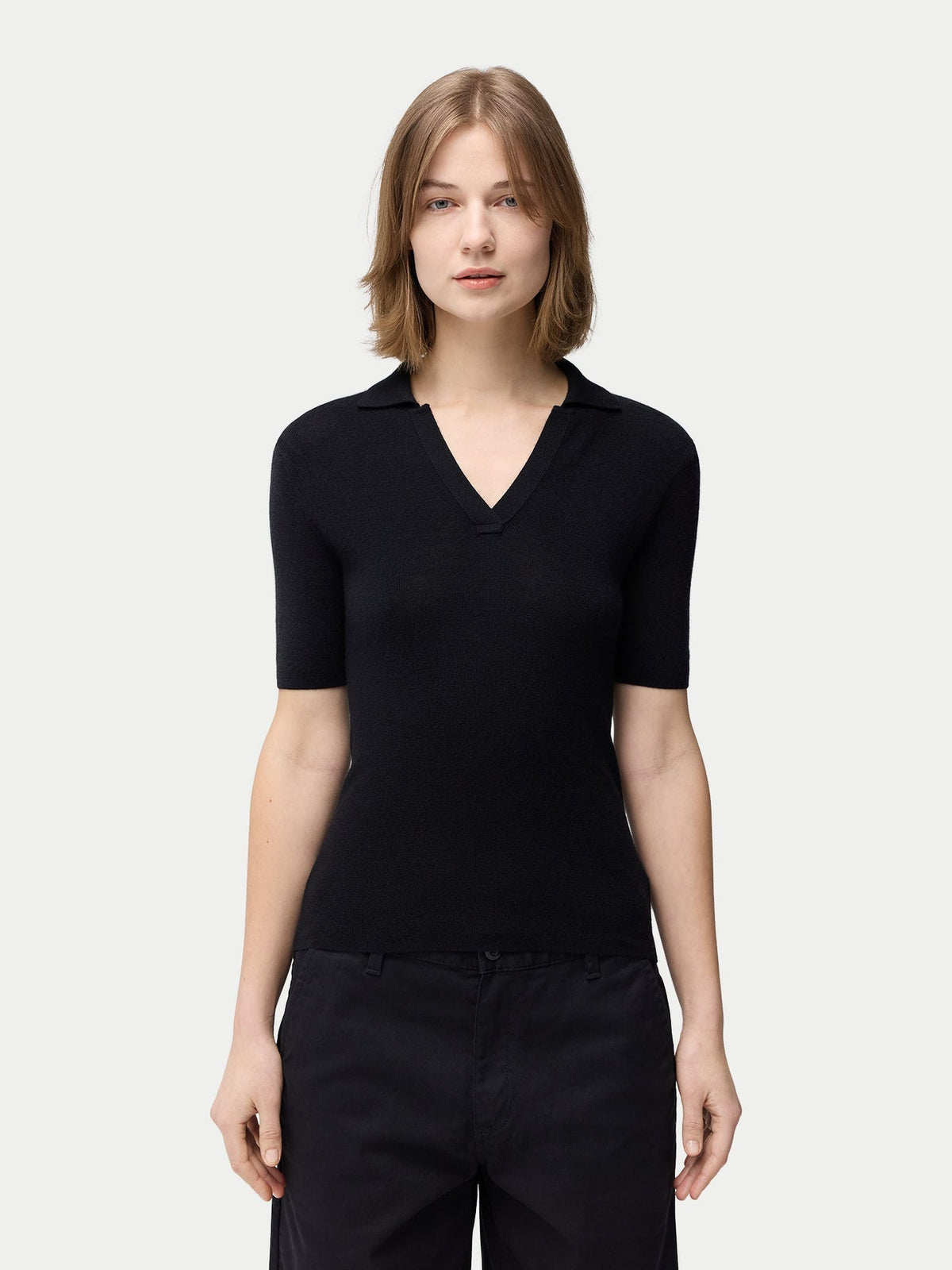 Cashmere Silk Women's Polo Shirt — Graphite Black