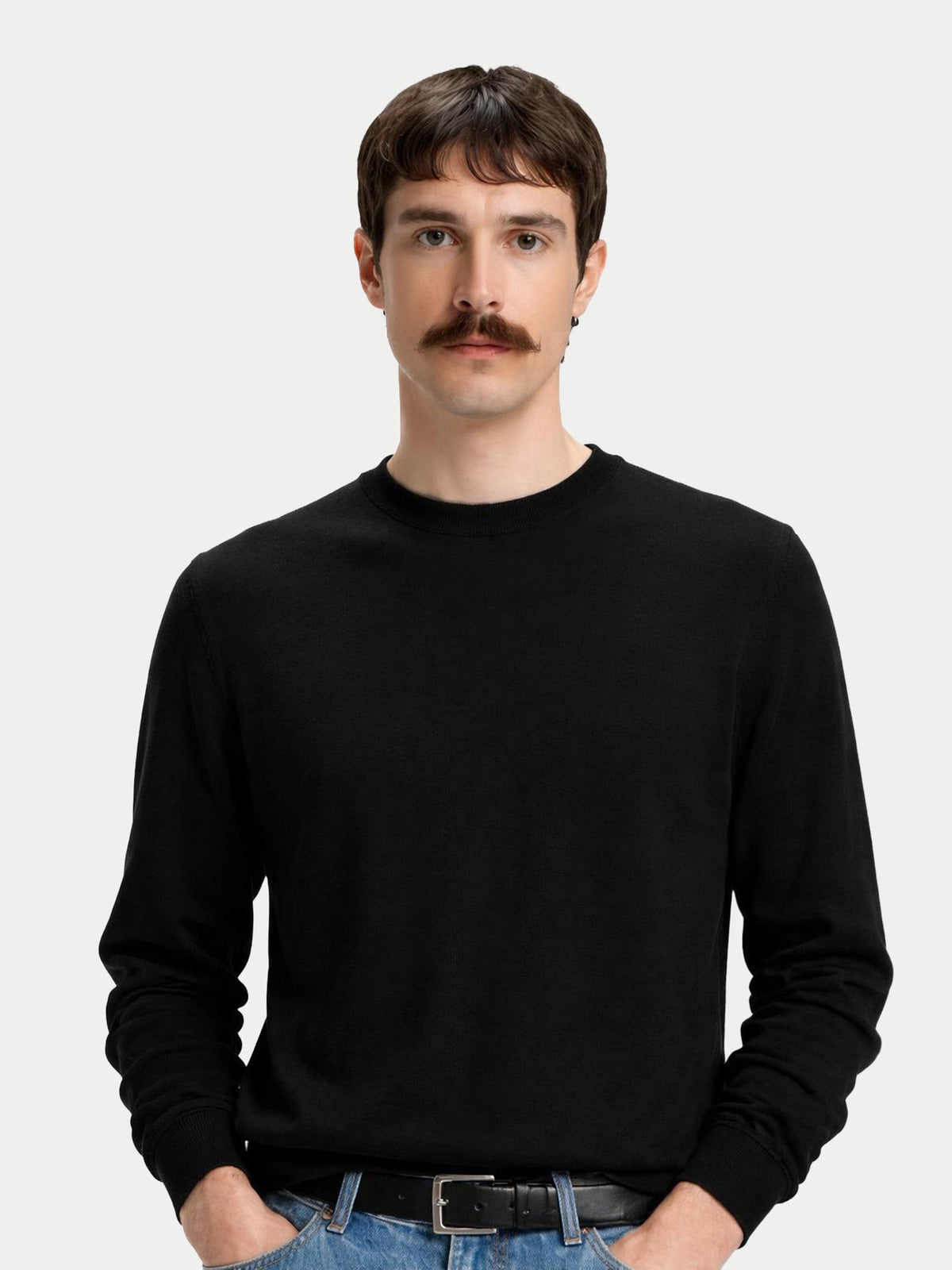 Cashmere Silk C-neck Sweater — Graphite Black