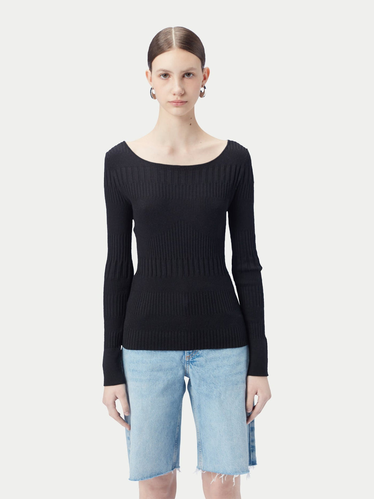 Ribbed Cotton Silk Cashmere Blend Sweater — Graphite Black