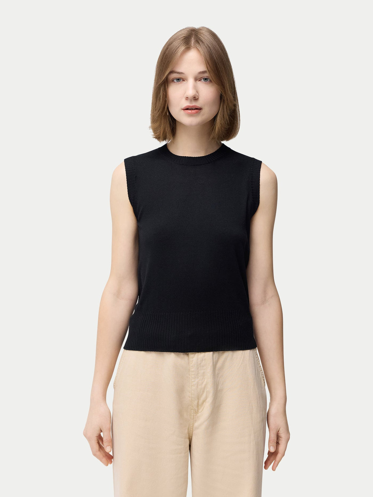 Cashmere Silk Sleeveless Top — Graphite Black