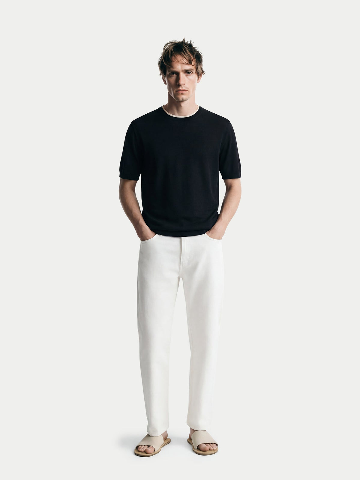 Cashmere Silk Double-collar T-shirt — Graphite Black