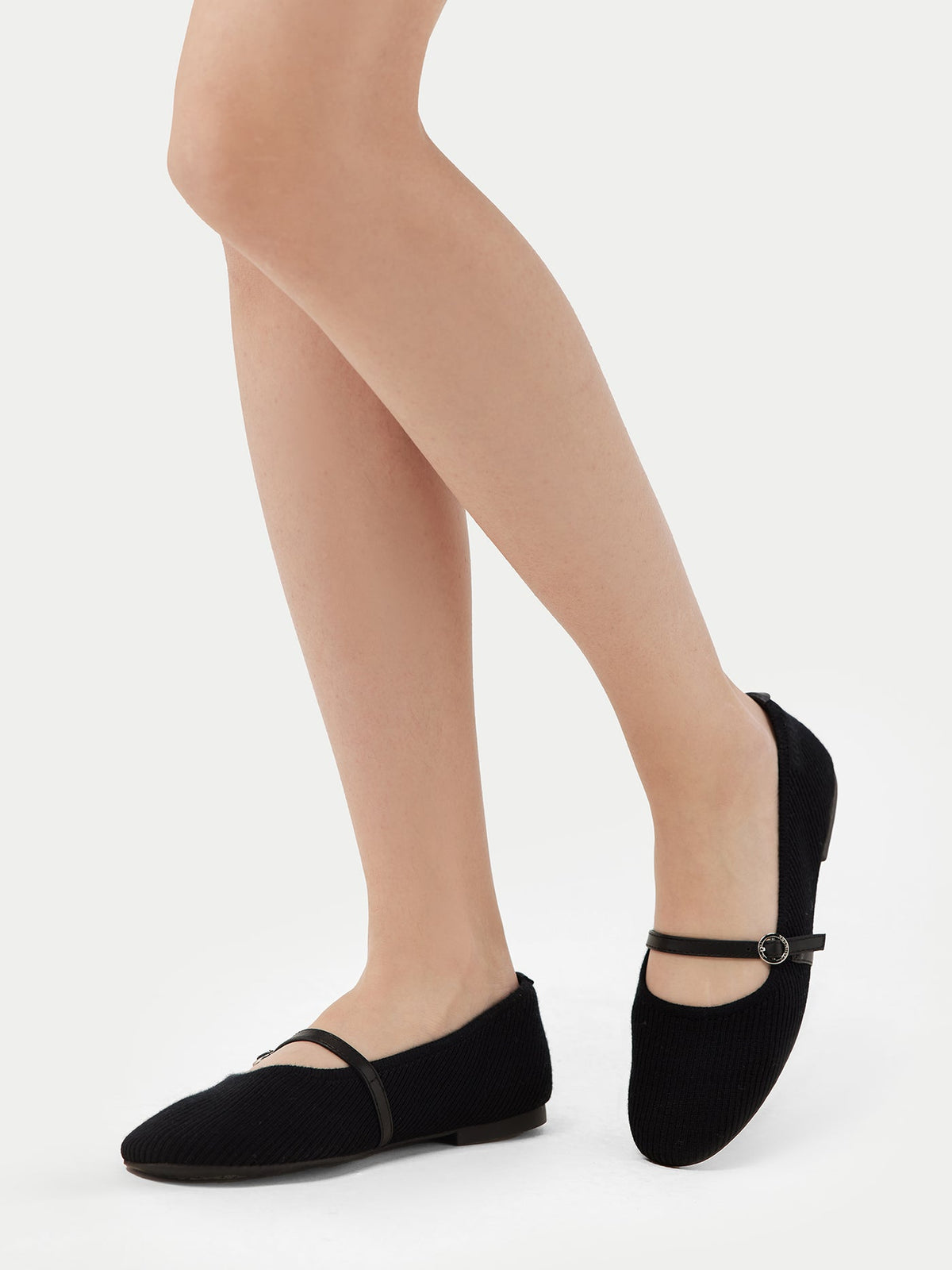 Mercerized Wool Cashmere Knitted Ballet Flats — Graphite Black