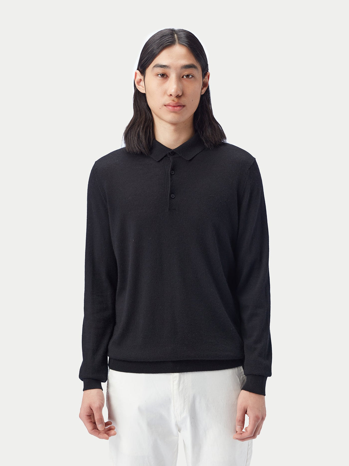 Men's Cashmere Silk Polo — Graphite Black