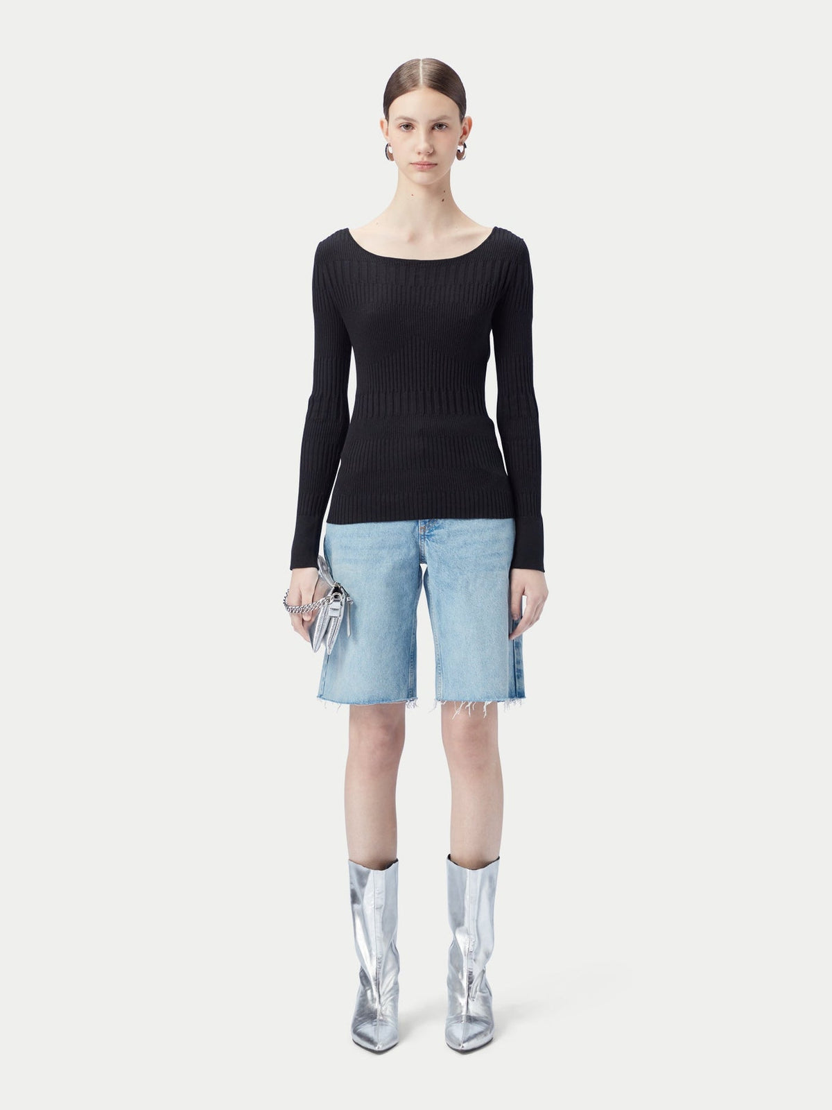 Ribbed Cotton Silk Cashmere Blend Sweater — Graphite Black