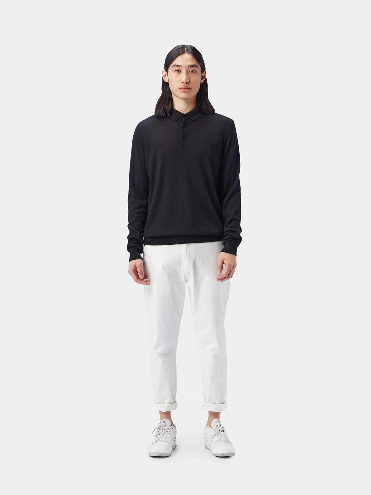Men's Cashmere Silk Polo — Graphite Black