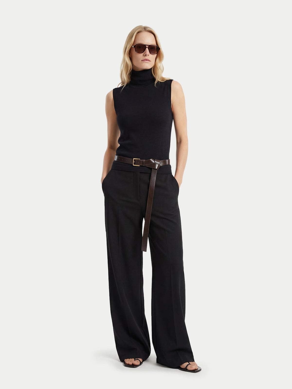 Cashmere Silk High-neck Top — Graphite Black