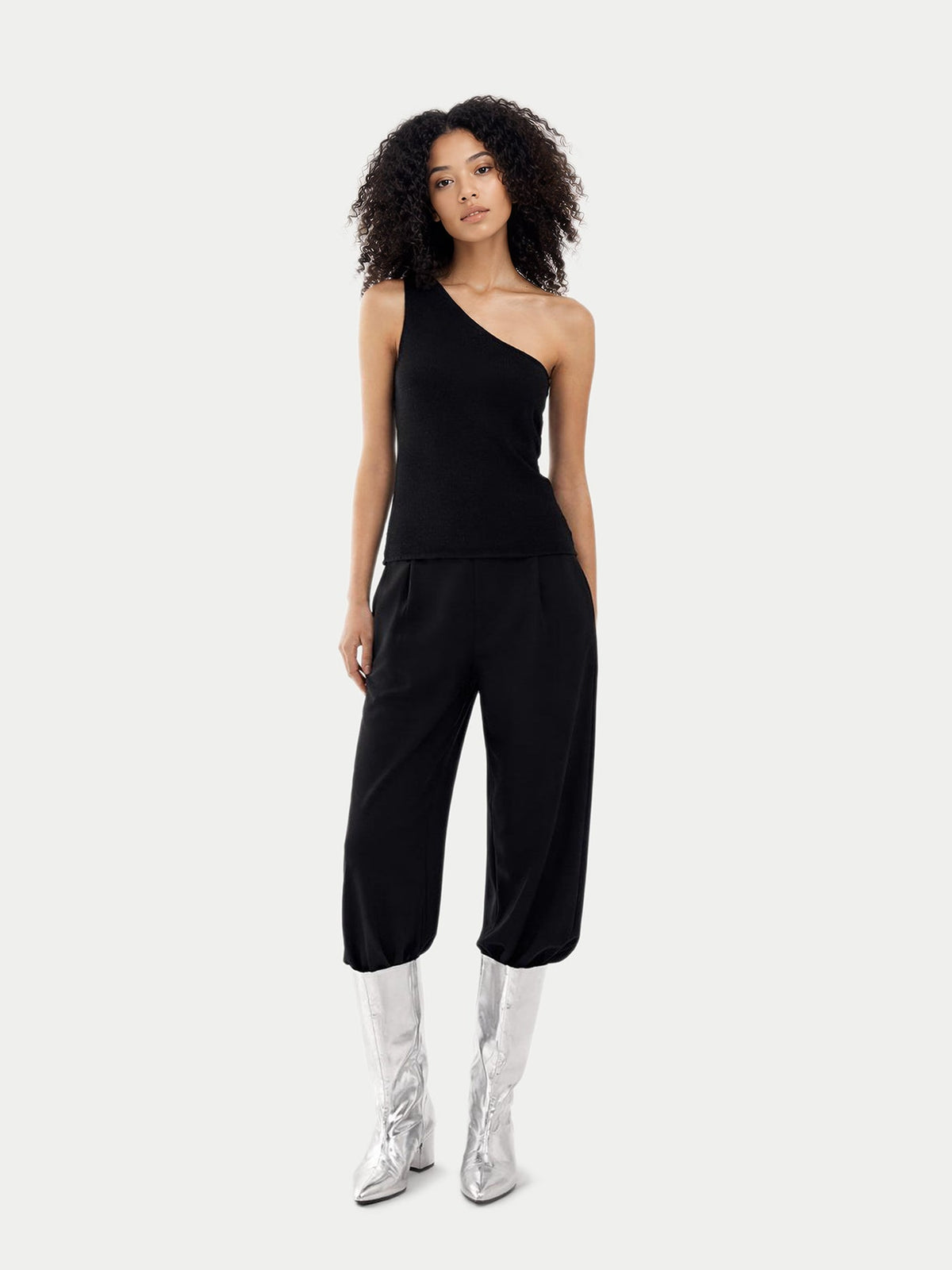 Cashmere Silk Sleeveless Asymmetric Top — Graphite Black