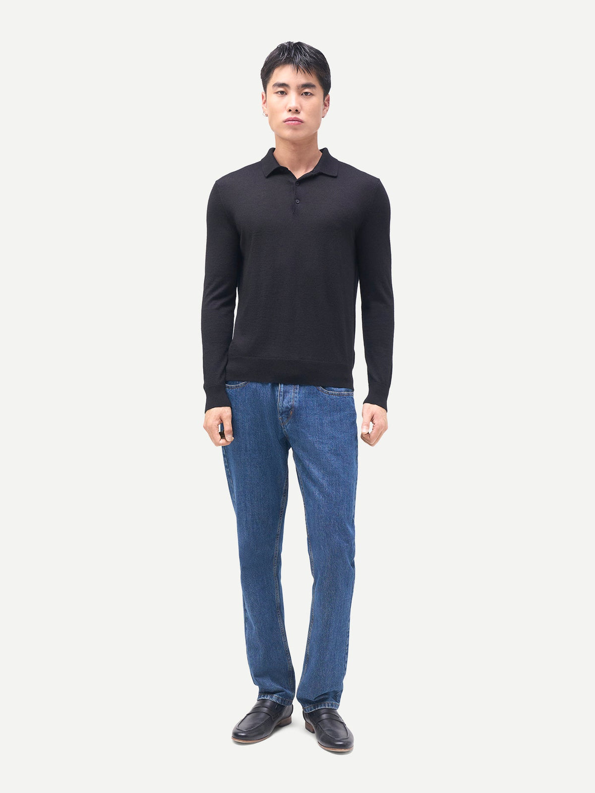Men Classic Polo Shirt With Long Sleeve — Graphite Black