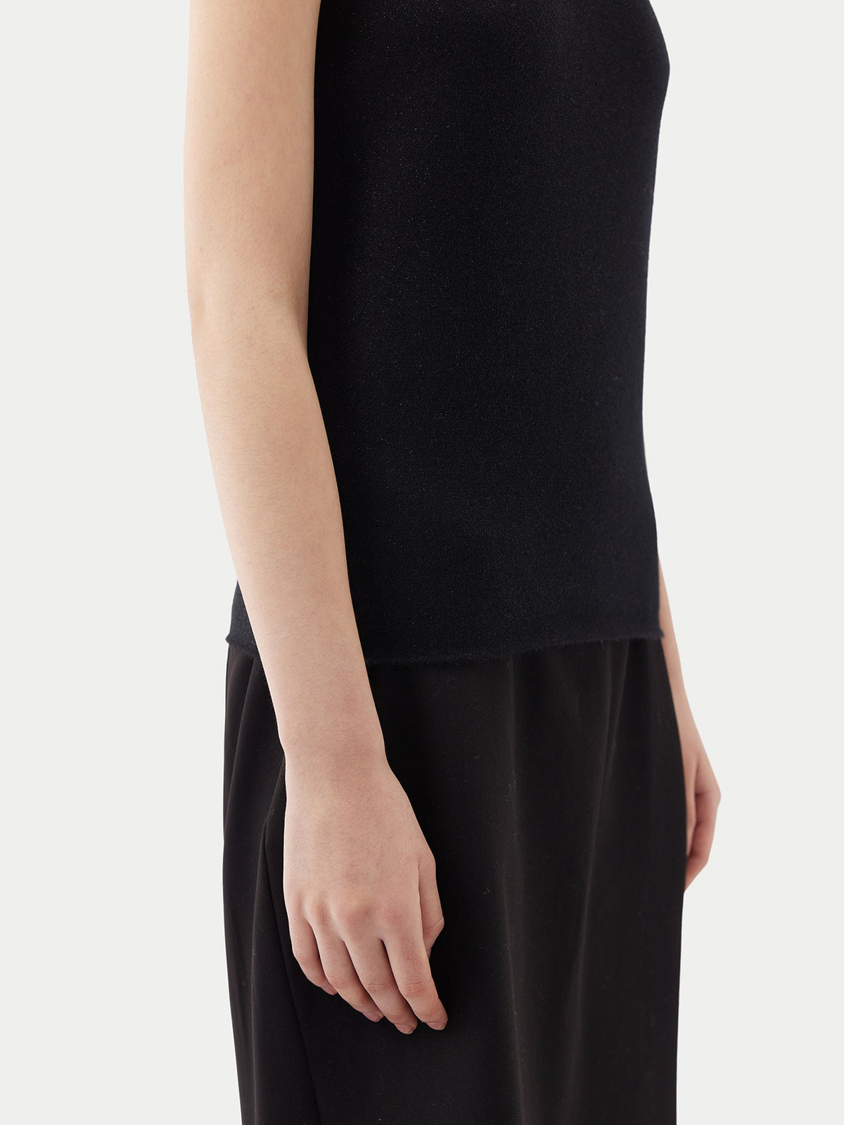 Cashmere Silk Sleeveless Asymmetric Top — Graphite Black