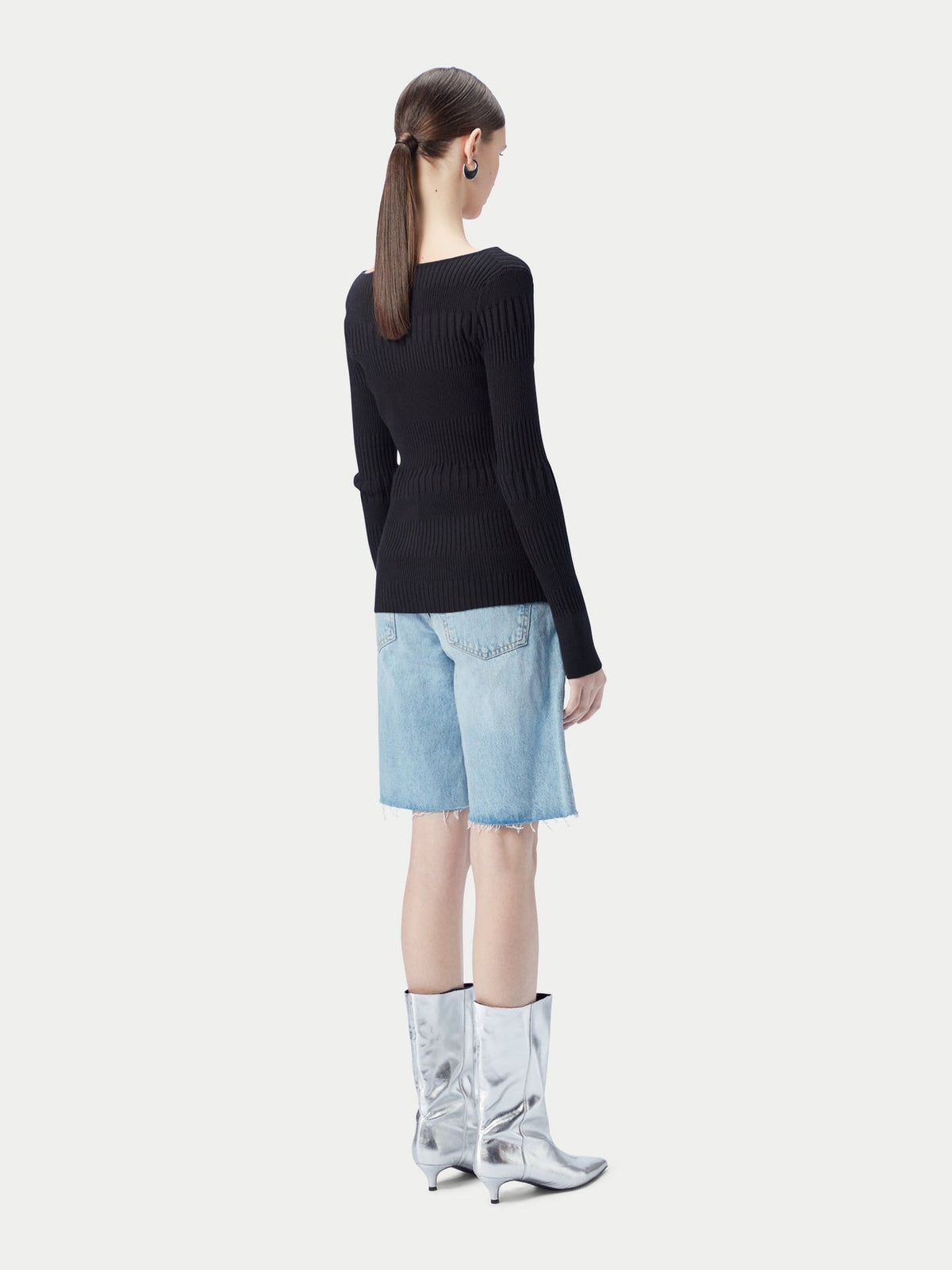 Ribbed Cotton Silk Cashmere Blend Sweater — Graphite Black