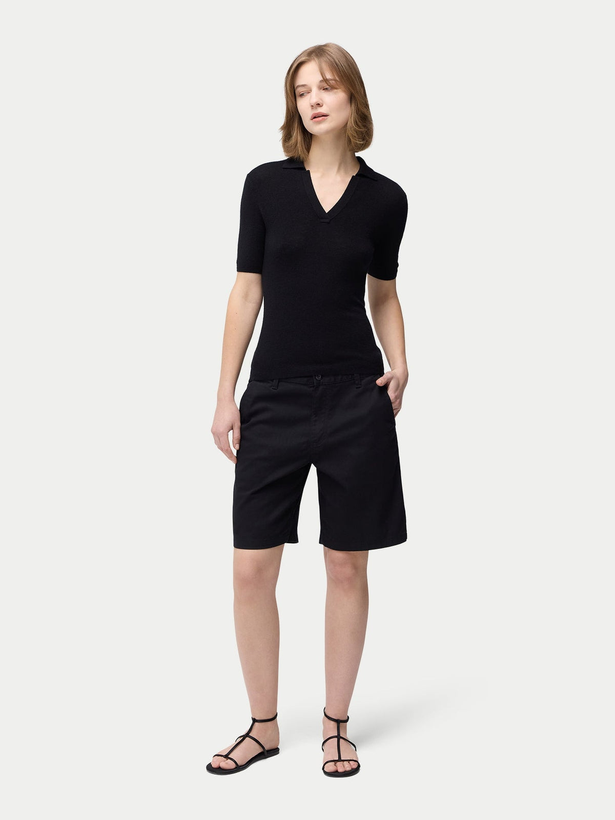 Cashmere Silk Women's Polo Shirt — Graphite Black