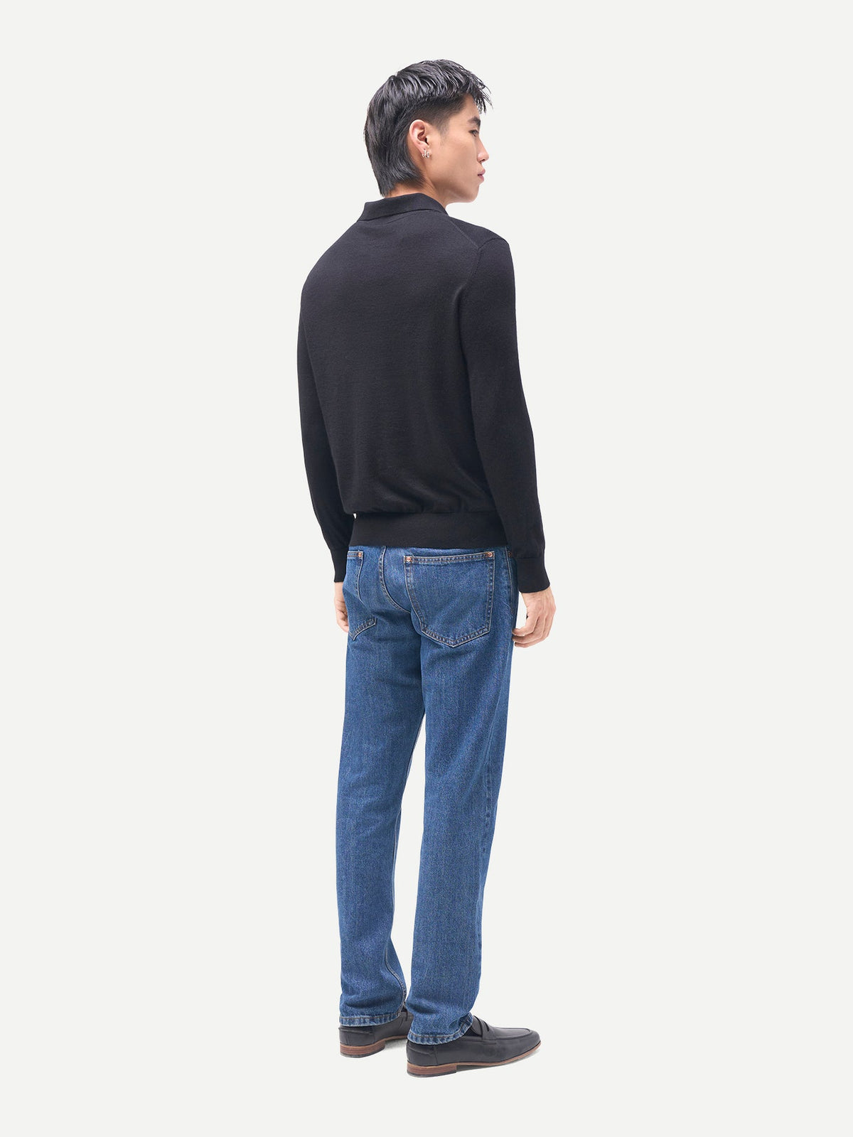 Men Classic Polo Shirt With Long Sleeve — Graphite Black