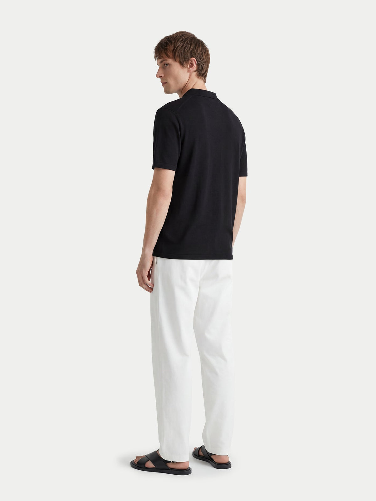 Cashmere Silk Half-zip Polo Top — Graphite Black