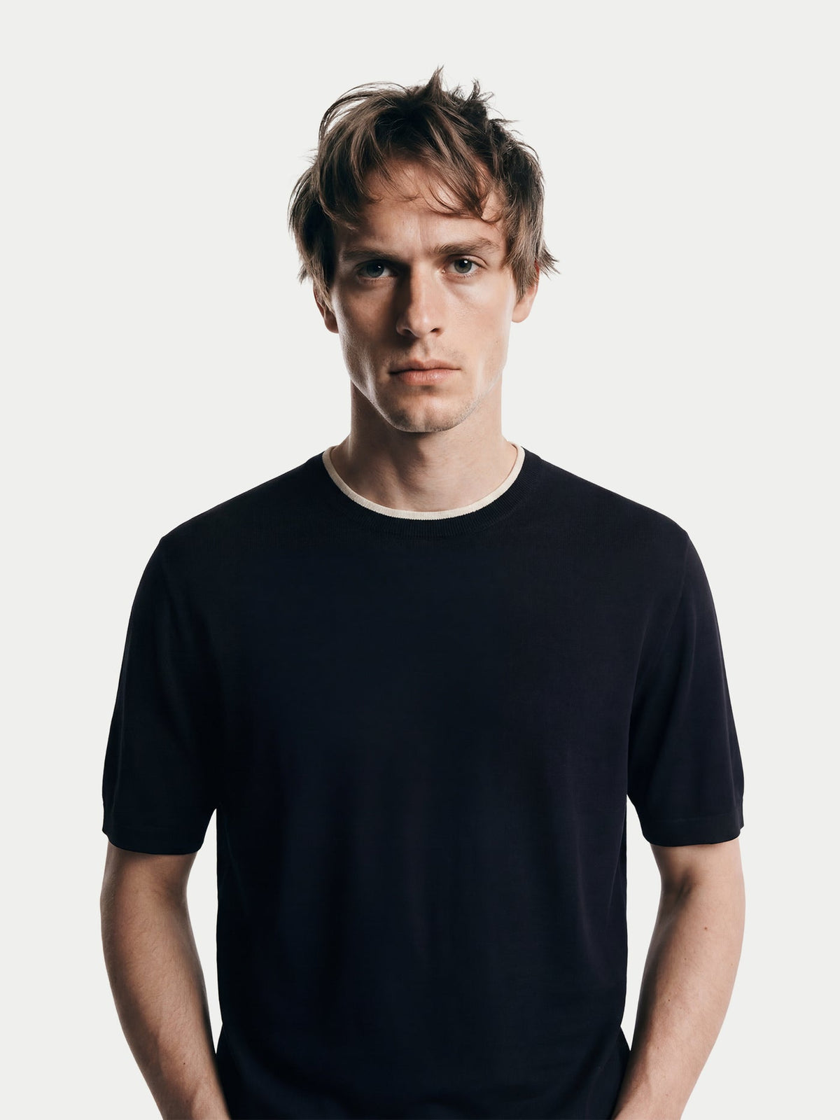 Cashmere Silk Double-collar T-shirt — Graphite Black